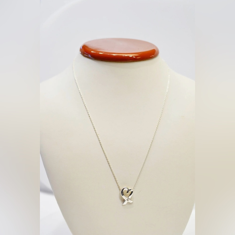 Tiffany & Co Sterling Silver Paloma Picasso *REAL*Diamond Ribbon Pendant & Chain